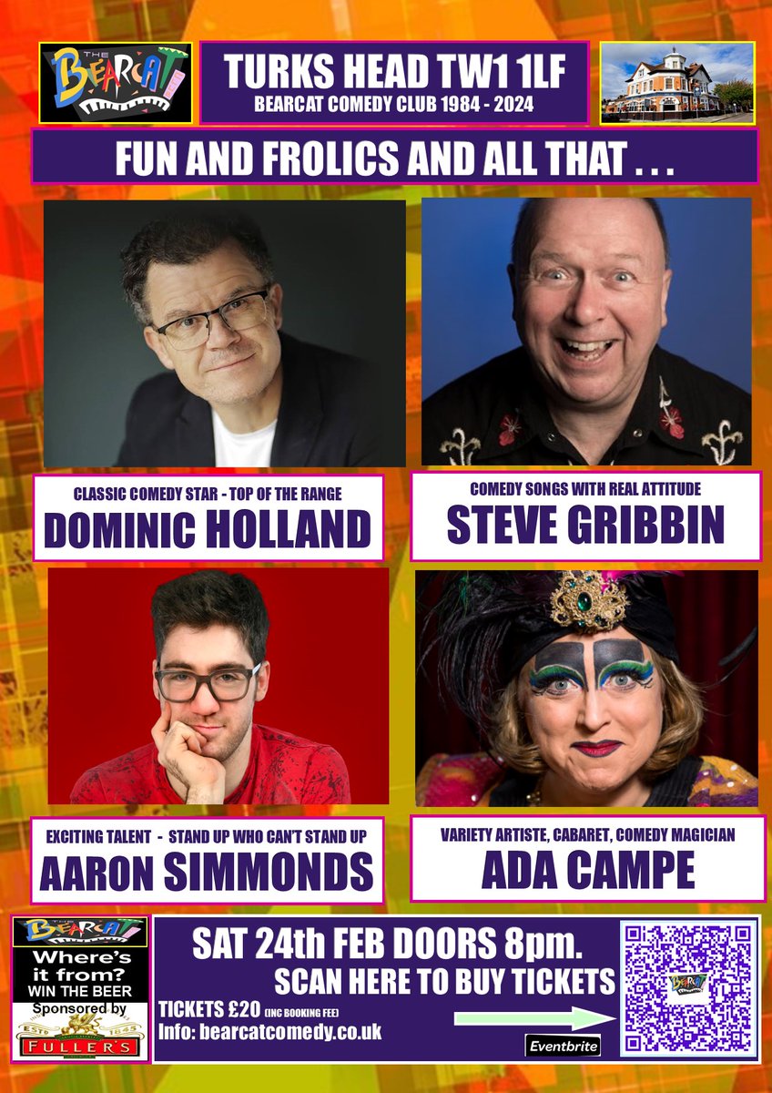 bearcatquiz's tweet image. THIS week the Fabulous @domholland  joins us at Bearcat Comedy @TurksHeadTW1 
with
@stevegribbin 
@RollingComedian 
@AdaCampe 
for "Fun and Frolics and All That . .. "

Tickets: bearcatcomedy.co.uk

Thank you 🐻🐱❤️🤣