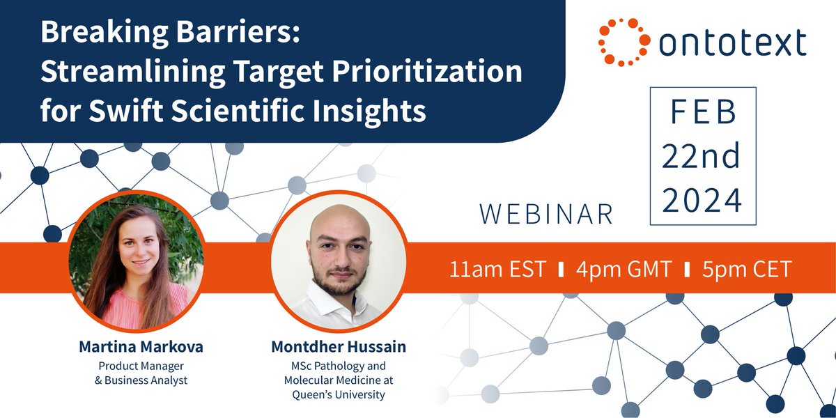 ontotext's tweet image. Join our webinar later today to hear from Montdher Hussain, MSc Pathology &amp;amp; Molecular Medicine from @queensu who has leveraged #TargetDiscovery solution to perform efficient &amp;amp; robust drug target prioritization: hubs.la/Q02kGzlN0

#drugdiscovery #drugdevelopment #biodata