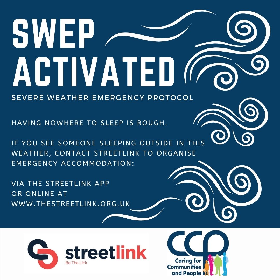 Due to harsh weather conditions, #SWEP is now in force in #Worcestershire tomorrow night (Friday 23 February), providing emergency accommodation for rough sleepers. If you see a rough sleeper, please notify StreetLink online at thestreetlink.org.uk