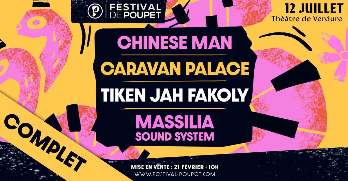 Festival de Poupet (@festivalpoupet) on Twitter photo 👊 12 JUILLET ► COMPLET !!!
<a href="/ChineseManMusic/">Chinese Man</a> <a href="/caravanpalace/">Caravan Palace</a> <a href="/TJFofficiel/">Tiken Jah Fakoly</a> <a href="/MSSofficiel/">MassiliaSoundSystem</a>
👉 Et une nouvelle date complète !!!#Poupet2024 🙏
★ATTENTION : LES AUTRES CONCERTS PARTENT VITE !! ★ 👊 12 JUILLET ► COMPLET !!!
<a href="/ChineseManMusic/">Chinese Man</a> <a href="/caravanpalace/">Caravan Palace</a> <a href="/TJFofficiel/">Tiken Jah Fakoly</a> <a href="/MSSofficiel/">MassiliaSoundSystem</a>
👉 Et une nouvelle date complète !!!#Poupet2024 🙏
★ATTENTION : LES AUTRES CONCERTS PARTENT VITE !! ★