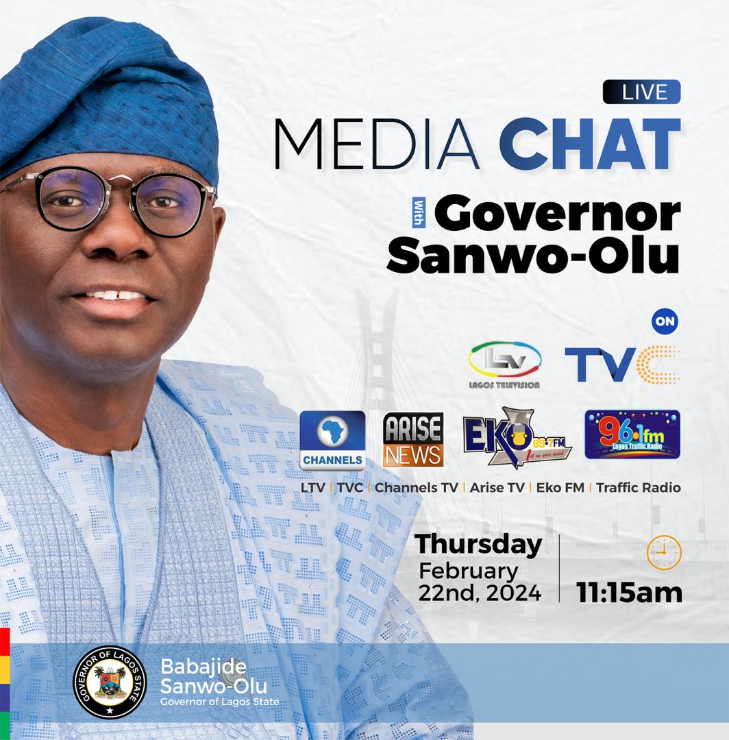 🔥 Media Chat with Governor Babajide Sanwo-Olu 🔥

📅 Date: Thursday (Today), February 22nd, 2024
🕰️ Time: 11:15am

#GreaterLagosRising.#SanwoSpeaks #LagosCares