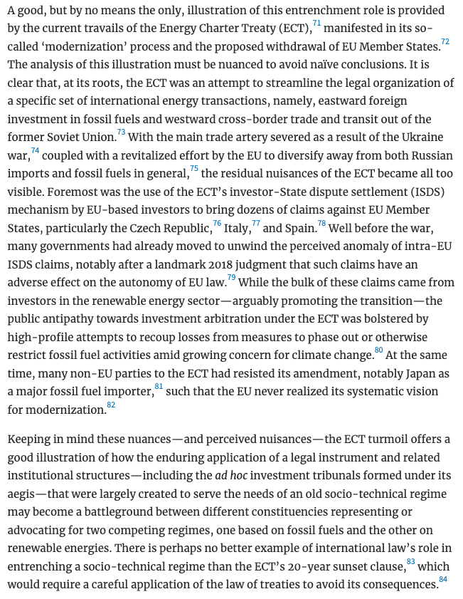 As UK decides to #ExitECT, we should revisit its wider context (a theme in our @JIEL_OUP symposium). Viñuales and I noted how antipathy towards fossil fuels was only one part of the story, including intra-EU renewables disputes and rupture with Russia. 1/6 academic.oup.com/jiel/article/2…