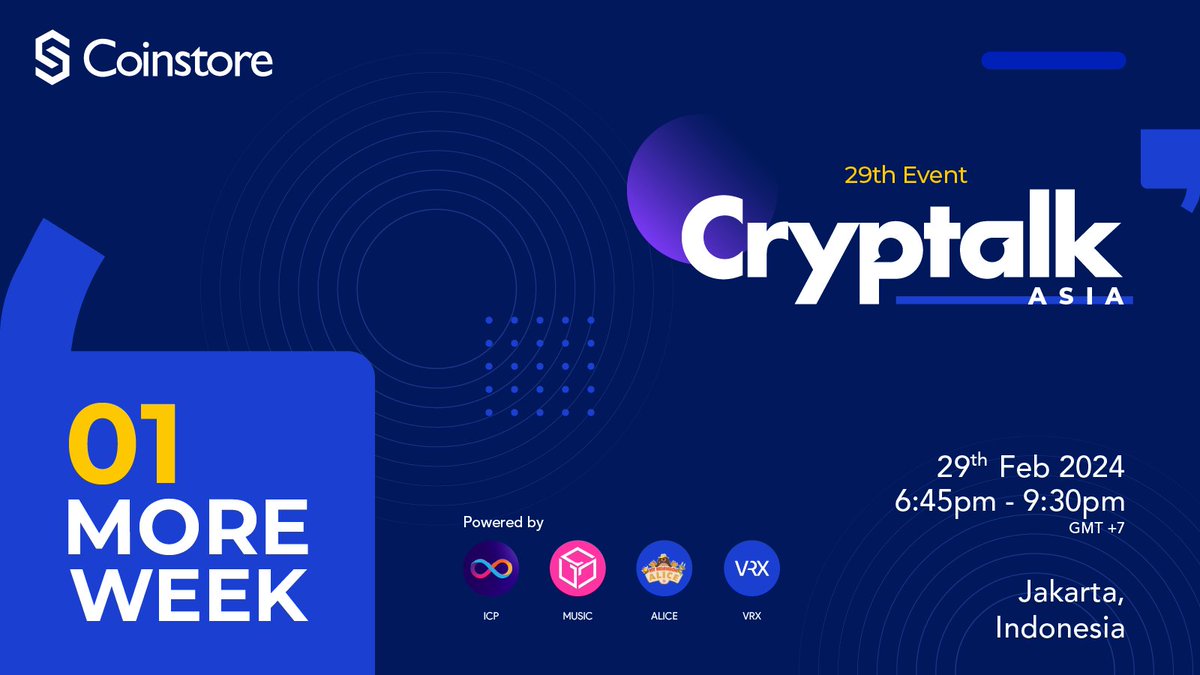CoinstoreExc's tweet photo. π¨ Just 1 WEEK to go! π¨
Ready to ride the crypto wave in Jakarta? ππββοΈ #CryptalkAsia is counting down the days!
π
29th Feb 2024
π 6:45 PM - 9:30 PM GMT+7
π Jakarta, Indonesia
Secure your spot now π https://t.co/pq3x40t7sx https://t.co/Ygd2ZZZvTq