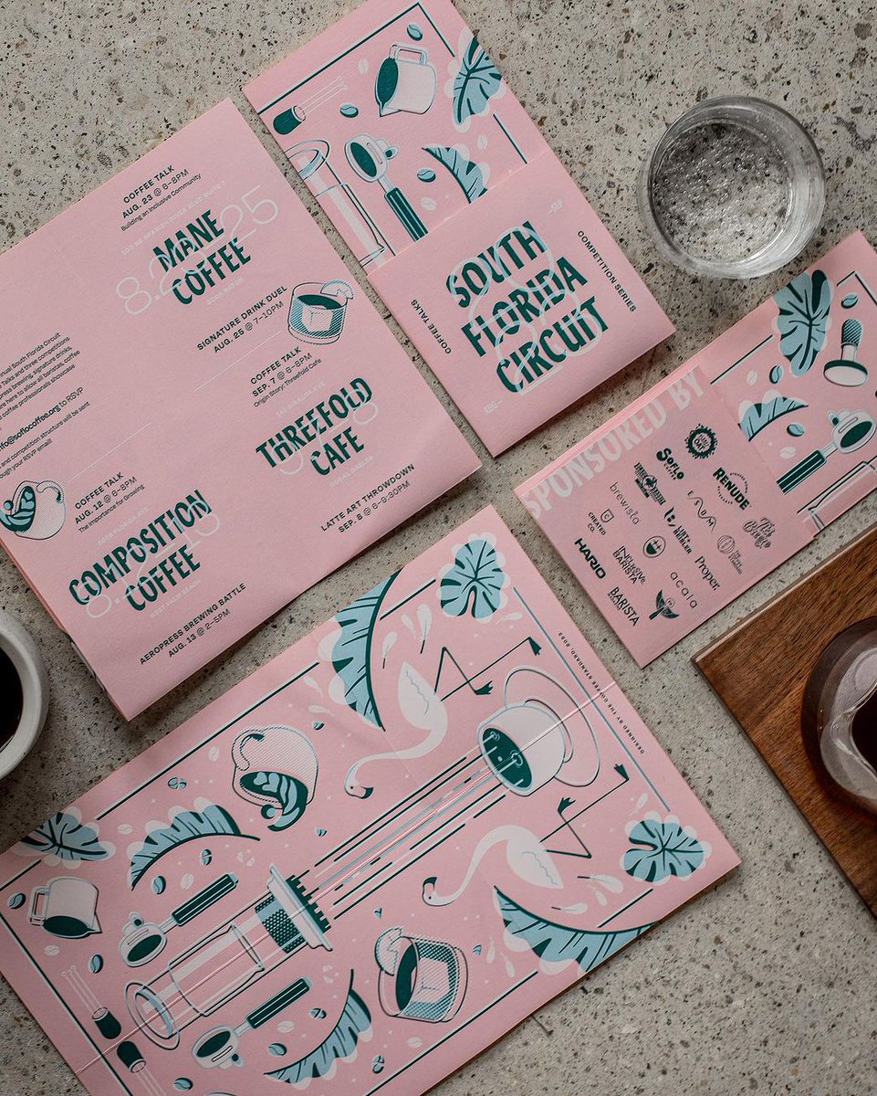 RealtPaperLtd's tweet image. ☕ @colorplanpapers Candy Pink menu's with a special fold finish for Soflo Coffee's 2023 South Florida Circuit, designed by The Coffee Standard and printed by Mingo Press.
📸by Anna Mucci.

#ColorplanCandyPink #Menu
#stationery