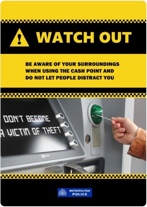 Always remember to remain vigilant when withdrawing money, or handling any form of payment when you are out and about. Remember to always be aware of your surroundings to mitigate any potential risk of theft occurring. #Dagenham @MPSBarkDag @essex_crime @CllrDRodwell