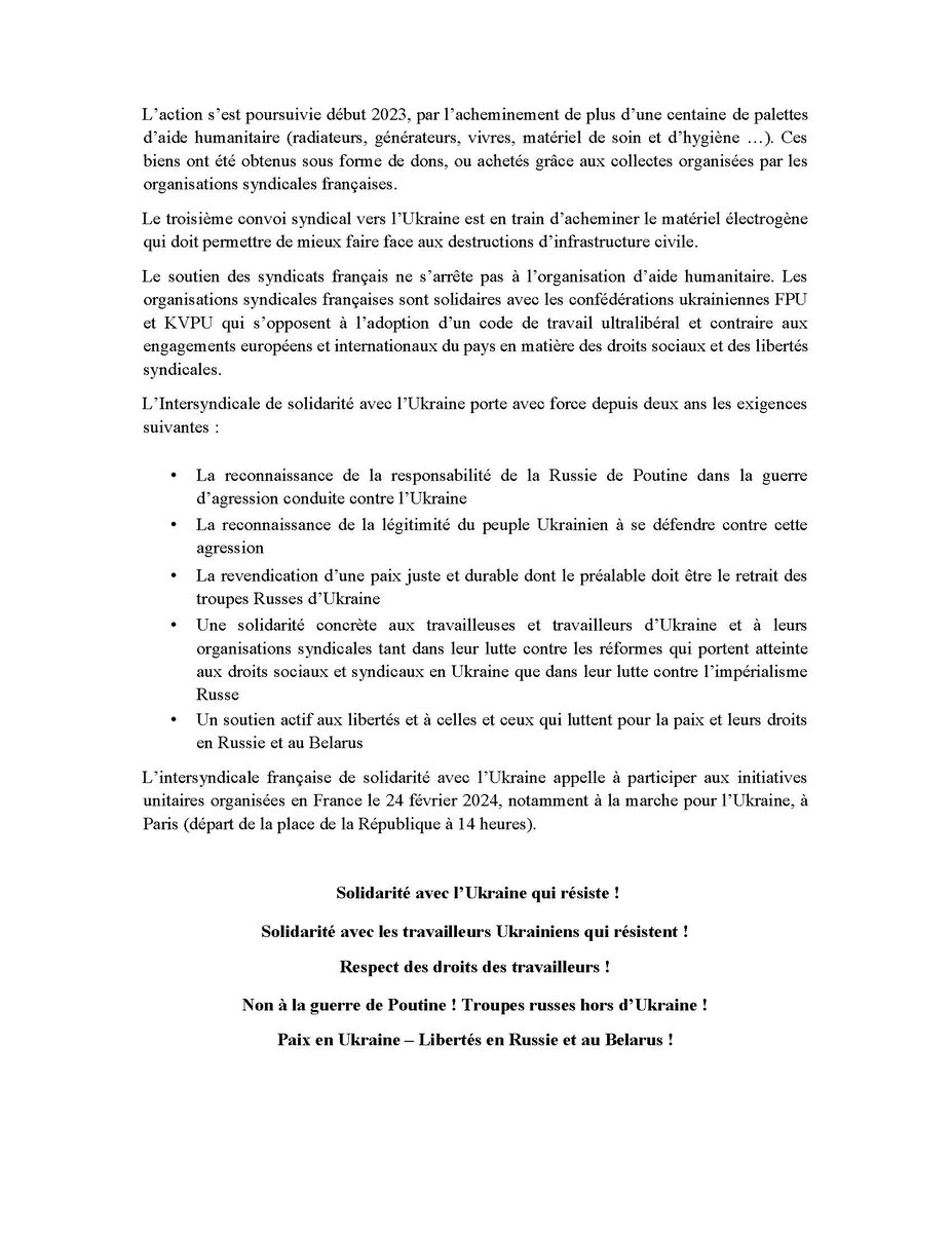 🇪🇺 🇺🇦 🇪🇺 🇺🇦 🇪🇺 🇺🇦 🇪🇺 🇺🇦
📣La CFDT Maine-et-Loire relaie l'appel national, et appelle ses adhérents à se rassembler pour l'Ukraine, 2 ans après l'invasion de la Russie ✊

⌚️SAMEDI 24 FÉVRIER - 17H00
Place du Ralliement à Angers