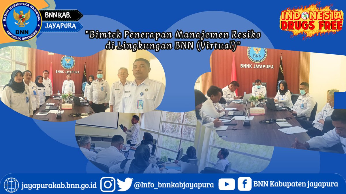Bertempat di Kantor BNN Kabupaten Jayapura, telah dilaksanakan 'Bimbingan Teknis Penerapan Manajemen Resiko di Lingkungan BNN' secara virtual.

#AkselerasiWarOnDrugs
#geberasiemaspapua
#IndonesiaBersinar
#papuabersinar
#BNNKJAYAPURA
#BNNPPAPUA
#SpeedUpneverLetup