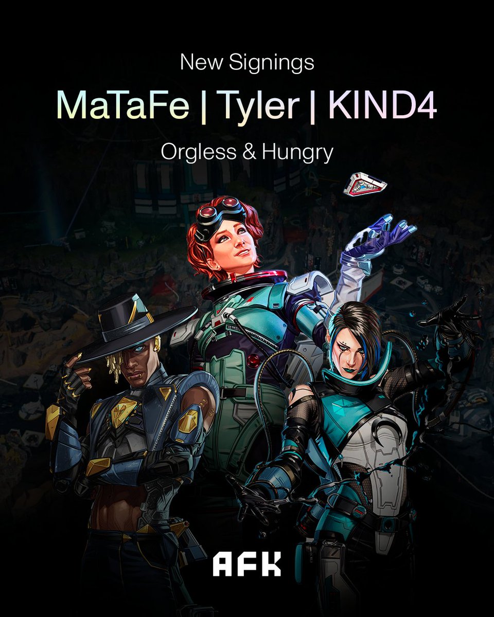 We are droppin' into EMEA Apex! 🤩 Welcome to AFK @matafe_, @tylerfps_ and @KlND4_ - we are so excited to support your team going forward!