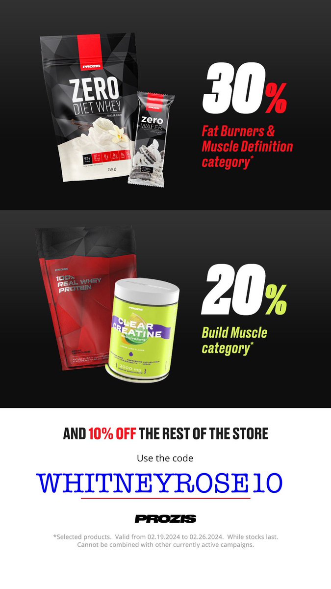 WAmbrosch's tweet photo. https://t.co/wKEhLTZv0Y

If anyone is needing a restock on their supplements.. big sale at Prozis with code WHITNEYROSE10 

#DealOfTheDay #discount #Haul https://t.co/1F29jdq7P9