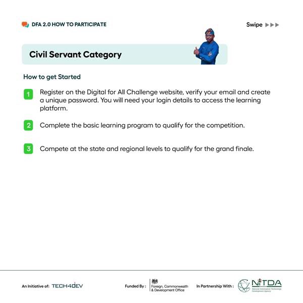 Tech4DevHQ's tweet image. Visit: digitalforall.tech4dev.com or click link in our bio to start your journey today!
 
#DFAChallenge2.0 #DigitalSkills #DigitalNigeria #Tech4Dev