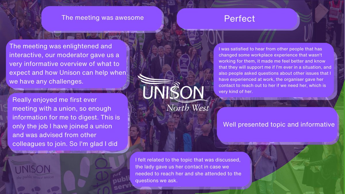 StandUpForSC's tweet image. We've had some amazing feedback! @NorthWestUNISON social care team trialling meetings with new social care members and the feedback has been fantastic! 👏