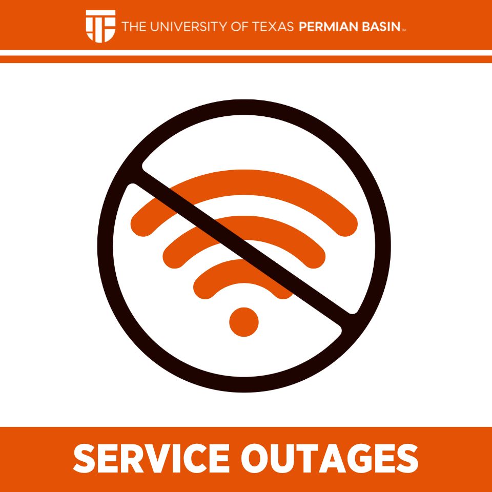 UTPB is aware of the nation-wide cell service outage. The outage may interfere with the ability to submit assignments. UTPB faculty will remain flexible and understanding during this outage. Students should communicate with faculty once service resumes if they need an extension.