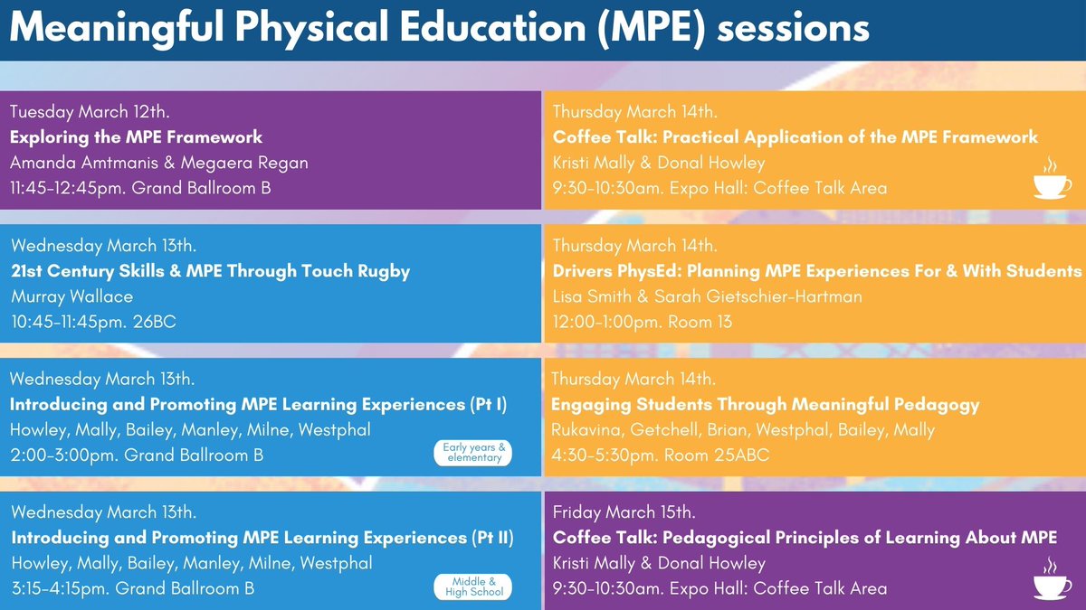 Thank you to @GHSaysRockChalk for helping to collate this list of #MeaningfulPE sessions at #SHAPECleveland. Have I missed any? Will I see you at any of these @SHAPEAmerica sessions? Maximize your time at the conference with these tips: slowchathealth.com/2024/01/13/sha…