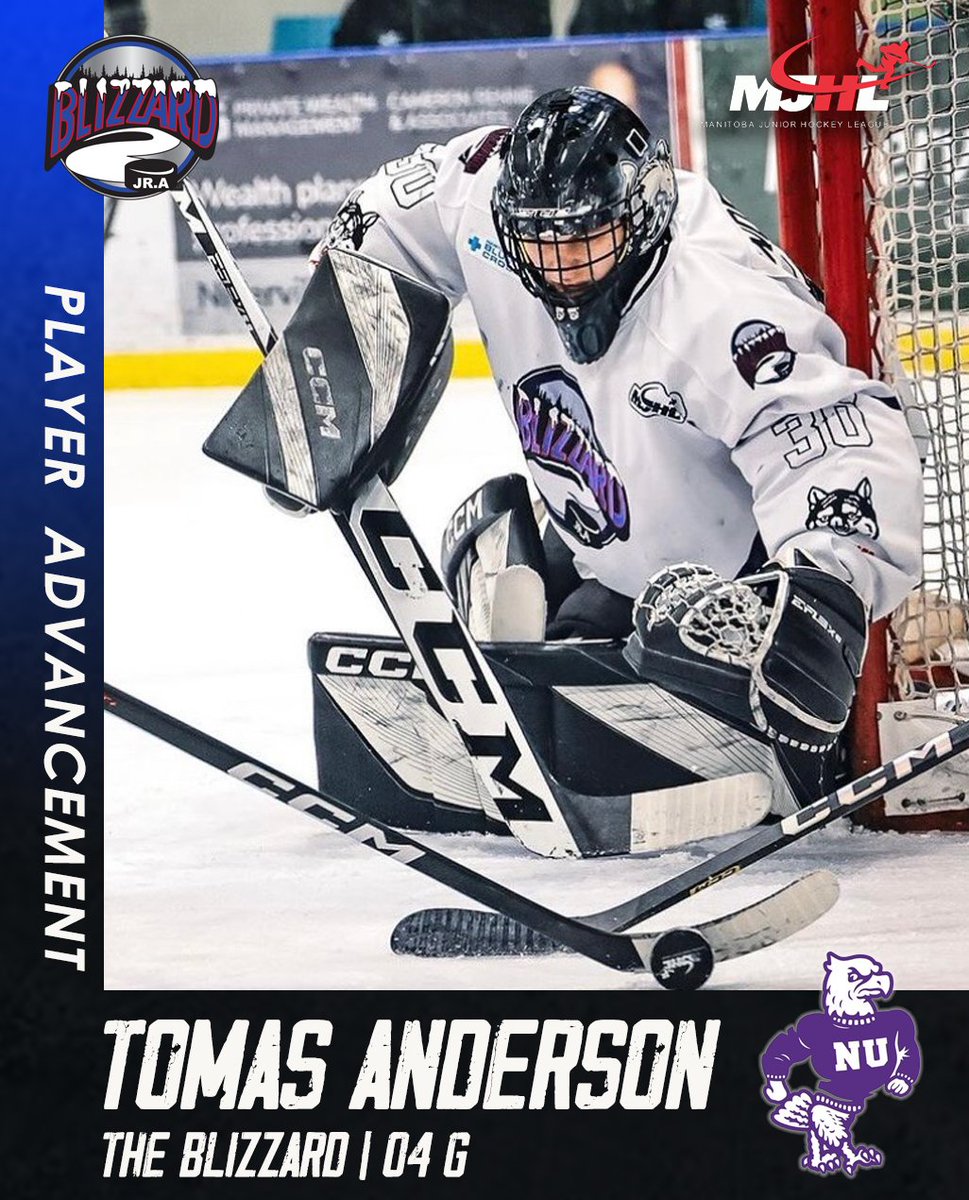 Congratulations to Blizzard goaltender Tomas Anderson (04) on his NCAA Division 1 commitment to
<a href="/nupurpleeagles/">Niagara Purple Eagles</a>, for Fall 2025.

The Blizzard are proud of you, Tomas!    More to come at ocnblizzard.com 📸 - your_pictures_here  #MJHL #BlizzNation #BlizzHockey