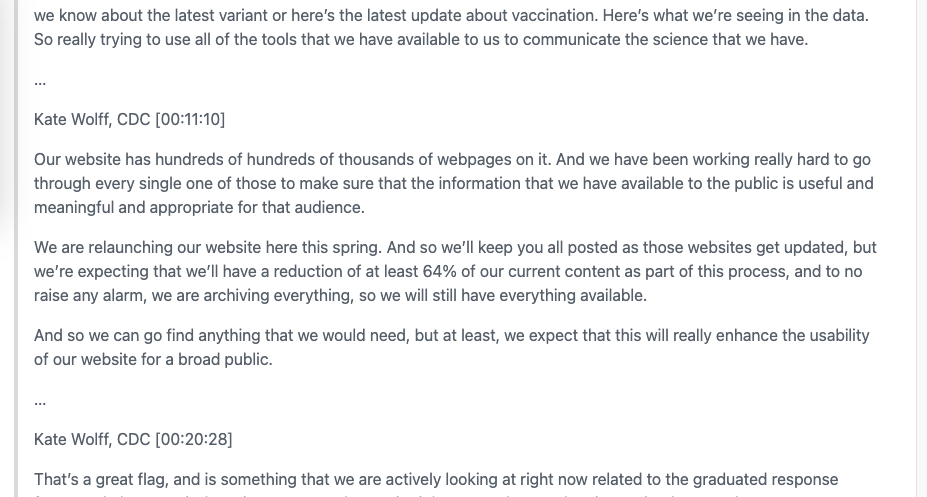 Alexander_Tin's tweet photo. First announced last year, a sweeping effort towards "relaunching" @CDCgov's website is on track to be completed this Spring

Per CoS Kate Wolff this week:

"expecting that we’ll have a reduction of at least 64% of our current content"

https://t.co/u5nHQrV1UE https://t.co/NqHXE0ogqw