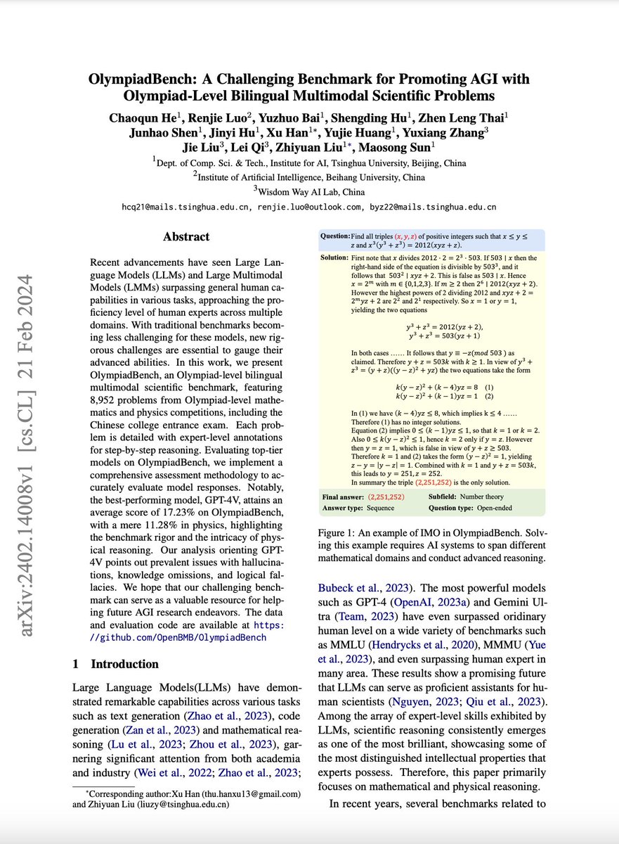 Quebec_AI's tweet photo. OlympiadBench: A Challenging Benchmark for Promoting AGI with Olympiad-Level Bilingual Multimodal Scientific Problems
He et al.: https://t.co/2XwbzrVoYj
#Artificialintelligence #DepLearning #MachineLearning https://t.co/VSMv3si4XM