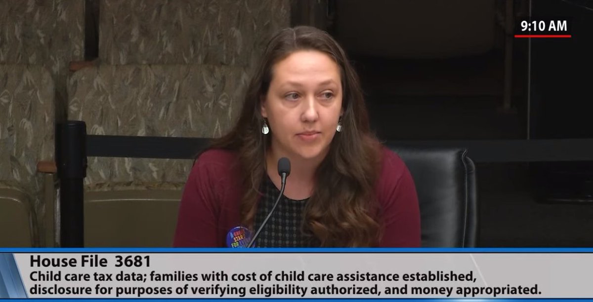 West St. Paul teacher Margaret Citta testifies on the need for more #affordablechildcare in Minnesota. 'This school year, my family is spending $896 per week for child care and, as an educator, that is my entire paycheck.' #mnleg