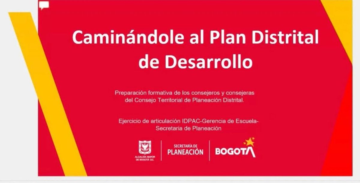 BogotaParticipa's tweet photo. #AEstaHora el #IDPAC, la Escuela de Participación y @planeacionbog llevan a cabo la primera sesión virtual de la formación para consejeros y consejeras del Consejo Territorial Distrital de Planeación - #CTDP, "Caminándole al Plan de Desarrollo Distrital". https://t.co/DYBWab9zqz