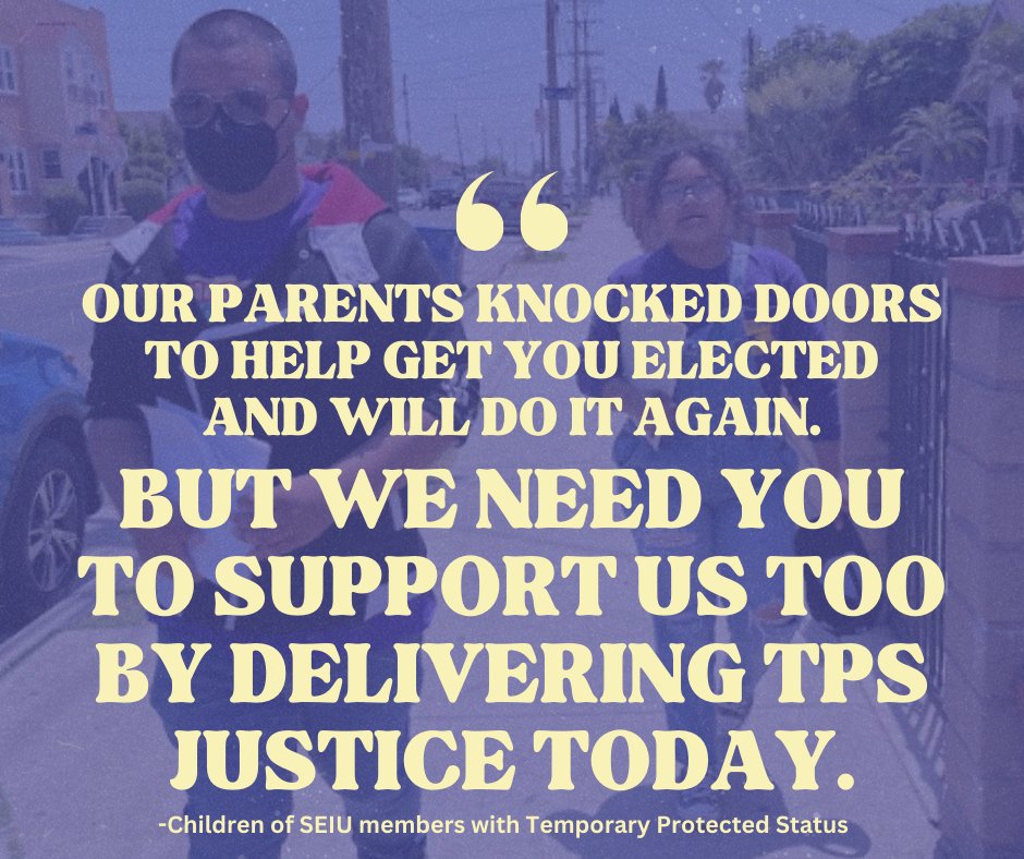 SEIU's tweet photo. “Our parents knocked doors to help get you elected and will do it again. But we need you to support us too by delivering TPS justice today.”
@POTUS, keep families #TogetherProtectedSafe. #TPSforCentralAmerica, Nepal and all countries that qualify. https://t.co/3l9br3Wnrd