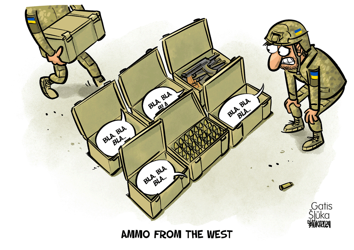 CartooningPeace's tweet photo. [EDITORIAL]

"#Ukraine: two years of war"

Our weekly editorial is online on our website: https://t.co/n1Ms6eNUo7

✏ @PatChappatte (Switzerland), #Dubovsky (Ukraine),  @KarikaturaLv (Latvia) https://t.co/a8Q3UWYidR