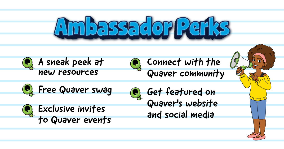 Exciting News! 🎉

Applications for the <a href="/Quaver_Ed/">QuaverEd</a> Ambassador Program 2024-2025 are officially OPEN! Join us as we unite to learn, grow, and empower educators together. Apply now: quavered.com/become-a-quave….