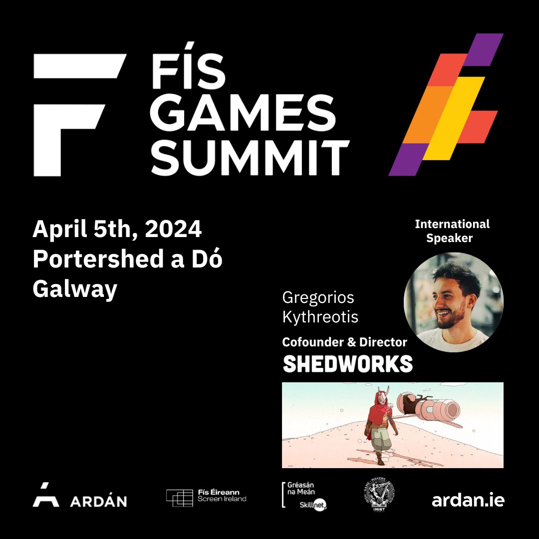 Our second speaker for #FÍSGamesSummit is Gregorios Kythreotis is a Cofounder & Director at Shedworks. prev . studied Architecture at the Bartlett & Creative Director on Sable. He also released a Design of Sable! Ticket Link Below : eventbrite.ie/e/fis-games-su…
