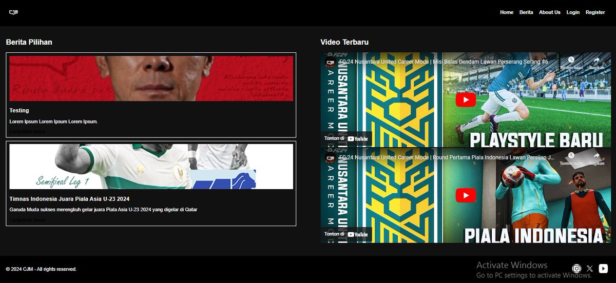 Iseng-iseng coding bikin 'gambaran' jika CJM punya website sendiri. Saya bikin beberapa menu yakni Home, berita, dan about us. juga terdapat menu login dan register bagi user baru. Pada menu home, terdapat rangkuman berita pilihan dan video terbaru CJM