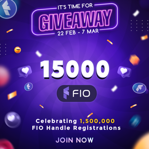 1.5 Million FIO Handle Celebration Campaign: Engage, Register, Win! 🌟 🏆 🤝

The FIO Team is so excited to share this massive achievement, so we are celebrating by giving you a chance to win from a prize pool of 15,000 $FIO!🥳

TO ENTER⤵️
1) LIKE &amp; RT this Giveaway Tweet
2)
