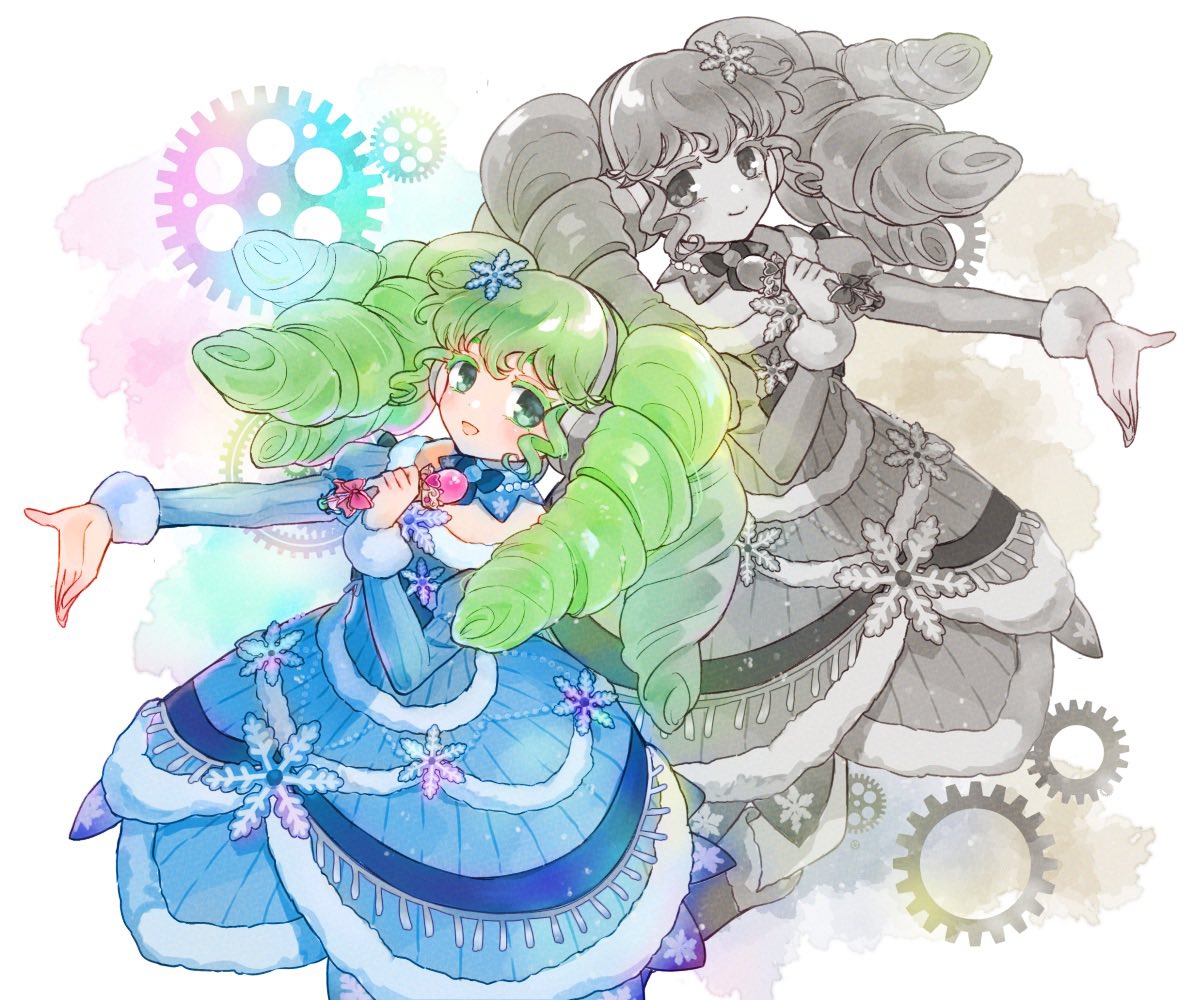 multiple girls dress 2girls drill hair green hair curly hair hair ornament  illustration images