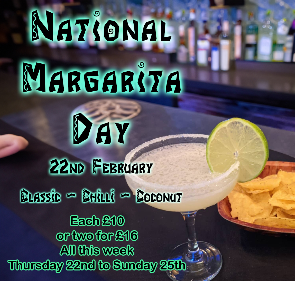 Dive out of the February gloom and taste some sunshine with your choice of Margarita - this week only £10 each, £16 for a pair! #cocktails #brighton #brightoncocktails #brightondeals #margarita #nationalmargaritaday #brightonbargains #cocktaillounge #hiddenheartofstjamessstreet