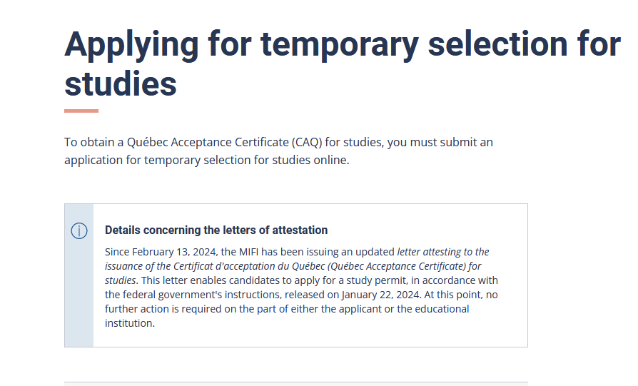 TTRRMK's tweet image. Since Feb 13, 2024, the #MIFI has been issuing an updated #CAQ in accordance with the fed gov's instructions, released on Jan 22, 2024. At this point, no further action is required on the part of either the applicant or the educational institution. #cndimm #Quebec #StudyPermit