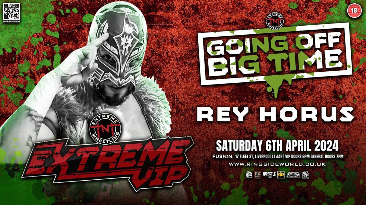 TNTExtremeWres's tweet image. 💥 GOING OFF BIG TIME 💥

BREAKING: Not only is he appearing at the main show but the internationally-renowned @rey_horus will be part of YOUR Extreme VIP on April 6th!

🎟️ GET YOUR TICKETS HERE 🎟️
ringsideworld.co.uk/event6782/tnt-…