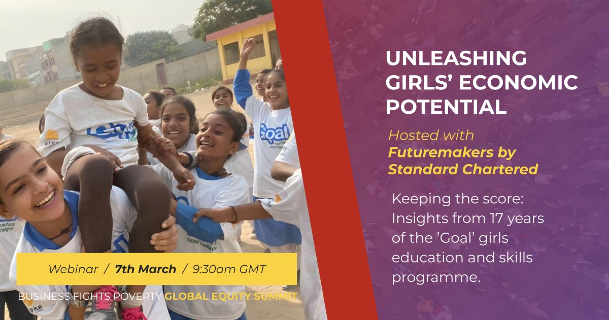 👧🏻 💪🏾 Learn about the 'Goal' programme empowering 1M girls & unlocking their economic potential at our Global Equity Summit Webinar hosted with @stanchart. 📅 7 March, 9:30 AM GMT/12:30 PM EAT Use GES24X for free access: bit.ly/Equity24 #BFP_Equity #IWD24 @Women_Win