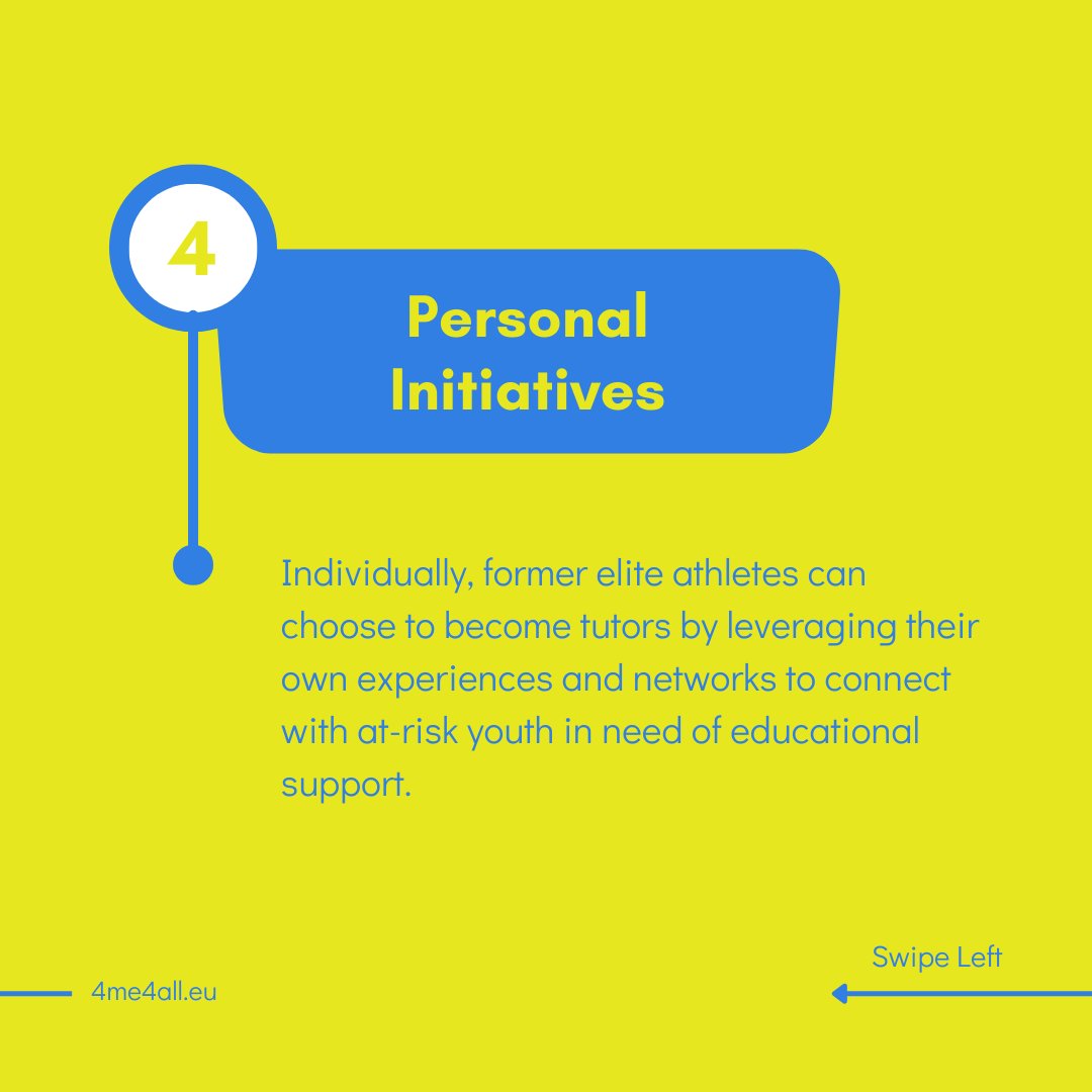 At 4me4all, we're dedicated to connecting former elite athletes with vulnerable youth as tutors promoting equality, inclusion, and equity in all areas of life.

🔍 Discover, in the image of this post, 4 different ways for elite athletes to become tutors #4me4all
