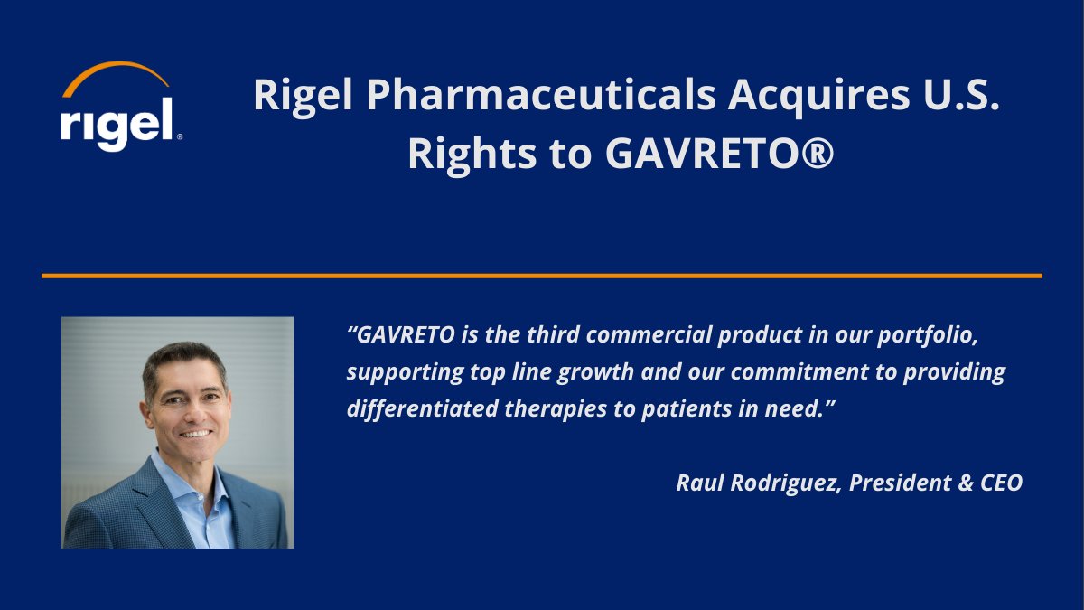 $RIGL today announced that it has entered into a definitive agreement to acquire the U.S. rights to GAVRETO® (pralsetinib) from @BlueprintMeds rigel.com/investors/news…
