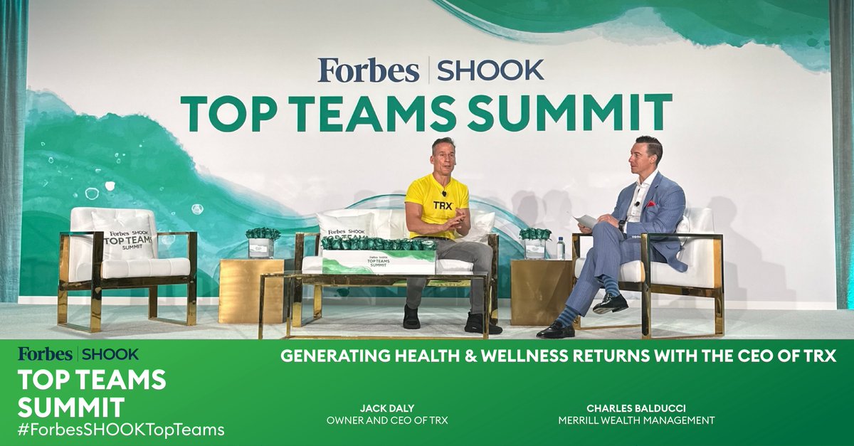 TRX Training Owner and CEO Jack Daly explained how a healthy lifestyle can lead to positive physical and mental returns with Merrill Lynch’s Charles Balducci. #ForbesSHOOKTopTeams #forbes #shookresearch #wealthmanagement #investmentadvisor #financialadvisor