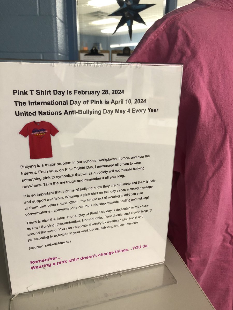 CynthiaSouter's tweet photo. Pink T Shirt Day is Wednesday, February 28th!  Remember….wearing a pink shirt doesn’t change things…YOU do. https://t.co/dn5AjXmjJ3