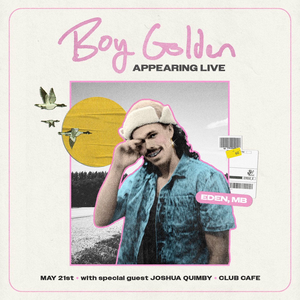 📣🗓 NEW SHOW 🗓📣

@ClubCafeLive | 05/21 | #BoyGolden with special guest @jquimbymusic! 

🎟 On Sale 02/23 1PM via: tinyurl.com/28hz66az 

#opusonepgh #pittsburgh #boygolden #joshuaquimby #clubcafe #clubcafelive #national #alt #country #indie