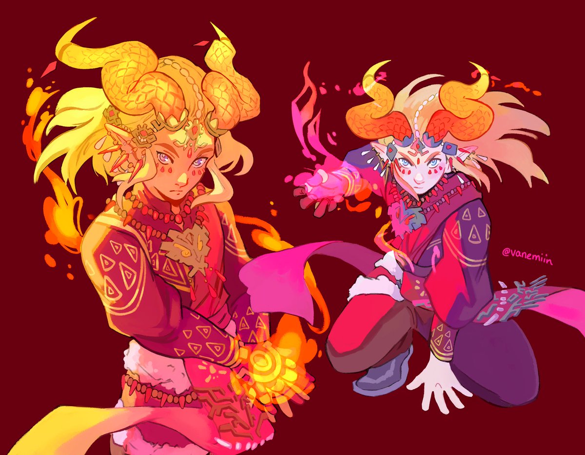The ember set is done and the triforce is complete 🔥 This is my favorite set because of the horns and because Dinraal is my favorite of the dragons! I'm really proud of how this one came out! If you'd like to you can buy this as a print at my shop! #loz #totk #TearsOfTheKingdom