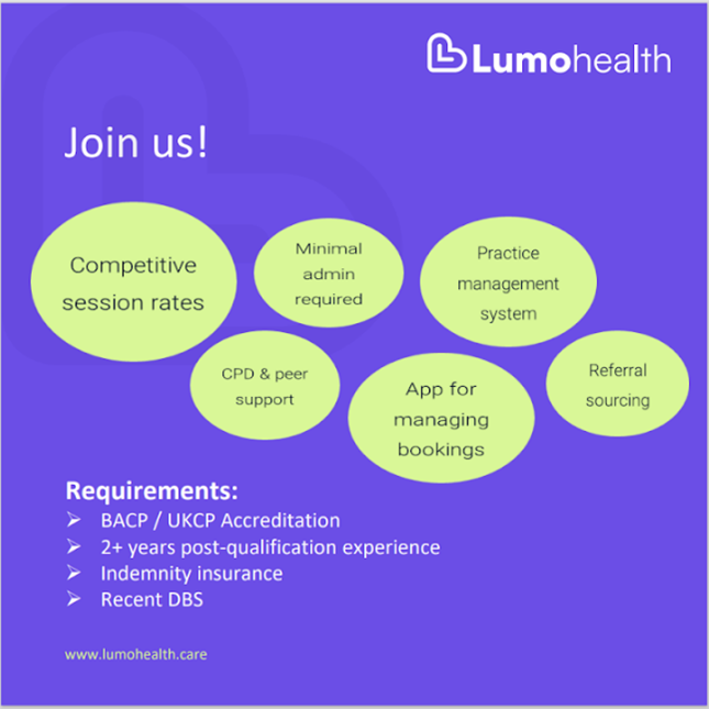 <a href="/Lumo_Health/">Lumo Health</a> is growing and we are excited to be launching our recruitment campaign for UK accredited #counsellors with 2+ years post qualification experience 😃

  💜Flexible hours
  💜Home based
  💜£40 per hour

Click here to apply: app.lumohealth.care/auth/welcome