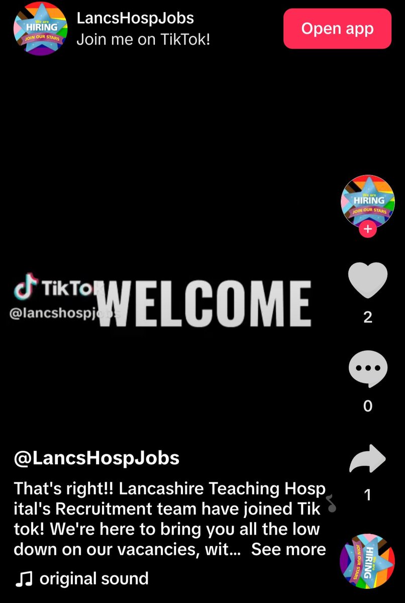 💥Exciting news💥 We've launched our Recruitment TIKTOK channel @lancshospjobs! Its yet another platform for us to try to reach, chat, engage & inspire people to apply for roles with us. Any ideas to contribute, get in touch as we'd love to hear from you ❤️ Please share 🙏