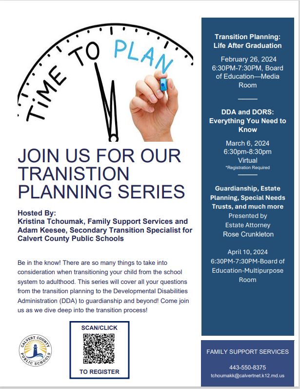 Learn about Maryland's Division of Rehabilitation Services and Developmental Disabilities Administration supports at our upcoming Transition Planning: Life After Graduation virtual workshop on March 6 at 6:30 p.m. - Register today at: forms.office.com/r/fyDqRPeS2Q.