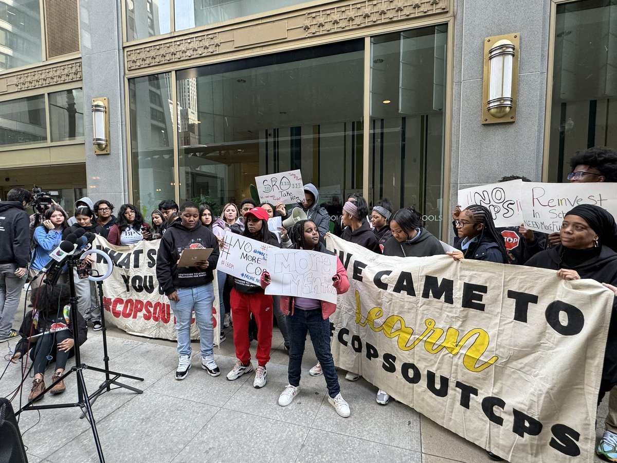Outside of the Board of Education this morning with youth and allies demanding real safety in our schools. That looks like long-term investment in our young people, not police. #CopsOutCPS