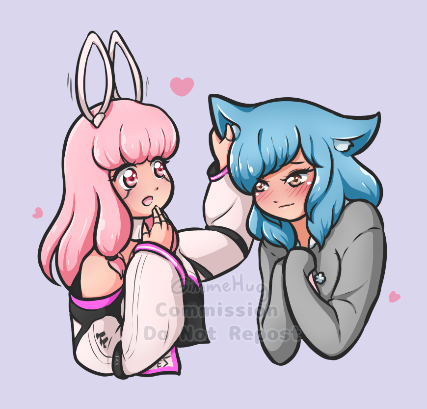 Gimmehug's tweet photo. A cute c0mish I got from @Eliea944 
Shelby (@/Shellbunny_) was curious about her Neko ears 👀 https://t.co/t9t1MCxlrA