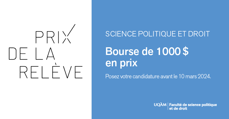 🎉 Diplômé.e.s du @uqam_dsj et @SciencePo_UQAM, n'attendez plus pour soumettre votre candidature ! 🤩1 prix de 1 000$ à gagner 📅Date limite : 10 mars 2024 fspd.uqam.ca/nouvelle/prix-…