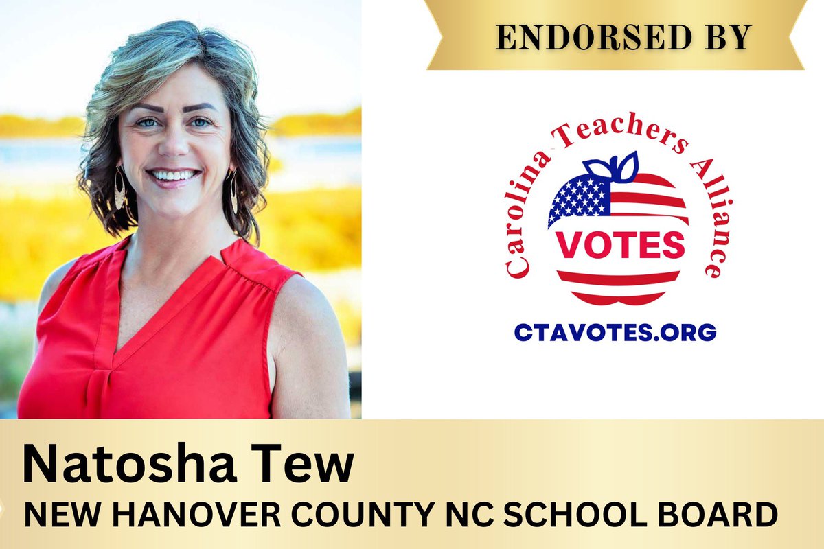 CTAVotes's tweet photo. https://t.co/nlVrDVlJ1x We endorse Natosha Tew for New Hanover County NC School Board. #NewHanoverCountyNc
#WilmingtonNC #nhcss #nced #ncpol @NHCMoms4Liberty
#NCElections2024 #CTAVotes #CTATeachers https://t.co/tMDOaiayaH