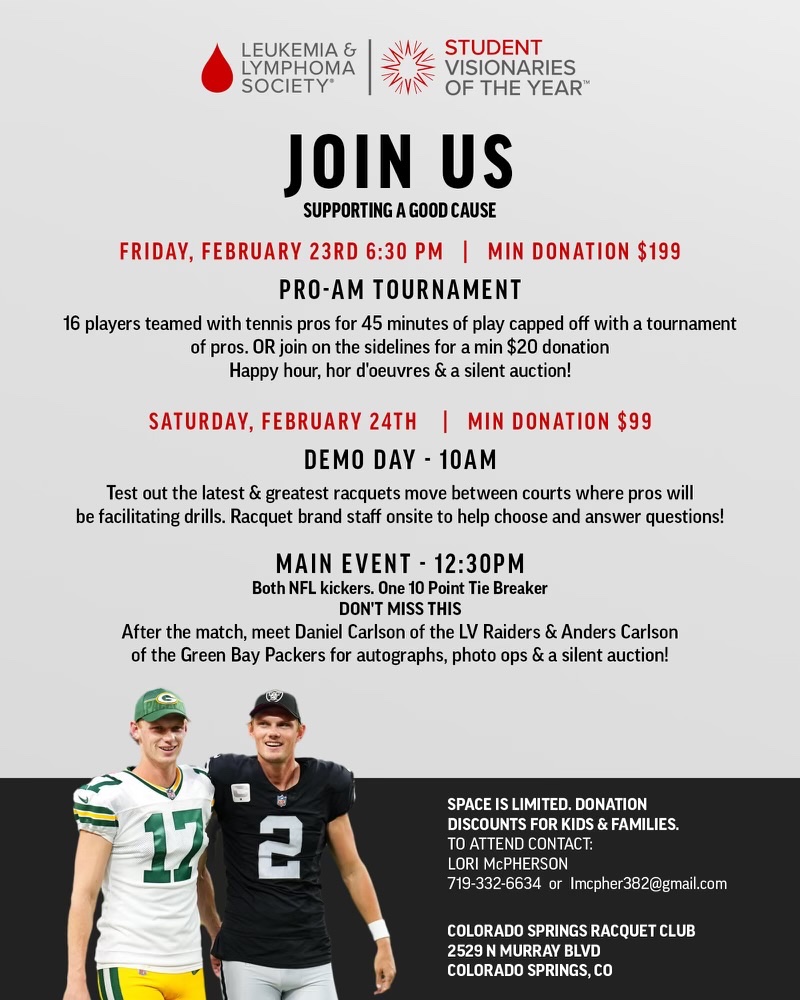 DanielCarlson38's tweet photo. Colorado Charity Event on Saturday! Come watch some average tennis for a great cause!!

Autographs, pictures, silent auction included with main event! https://t.co/wViYXfae1c