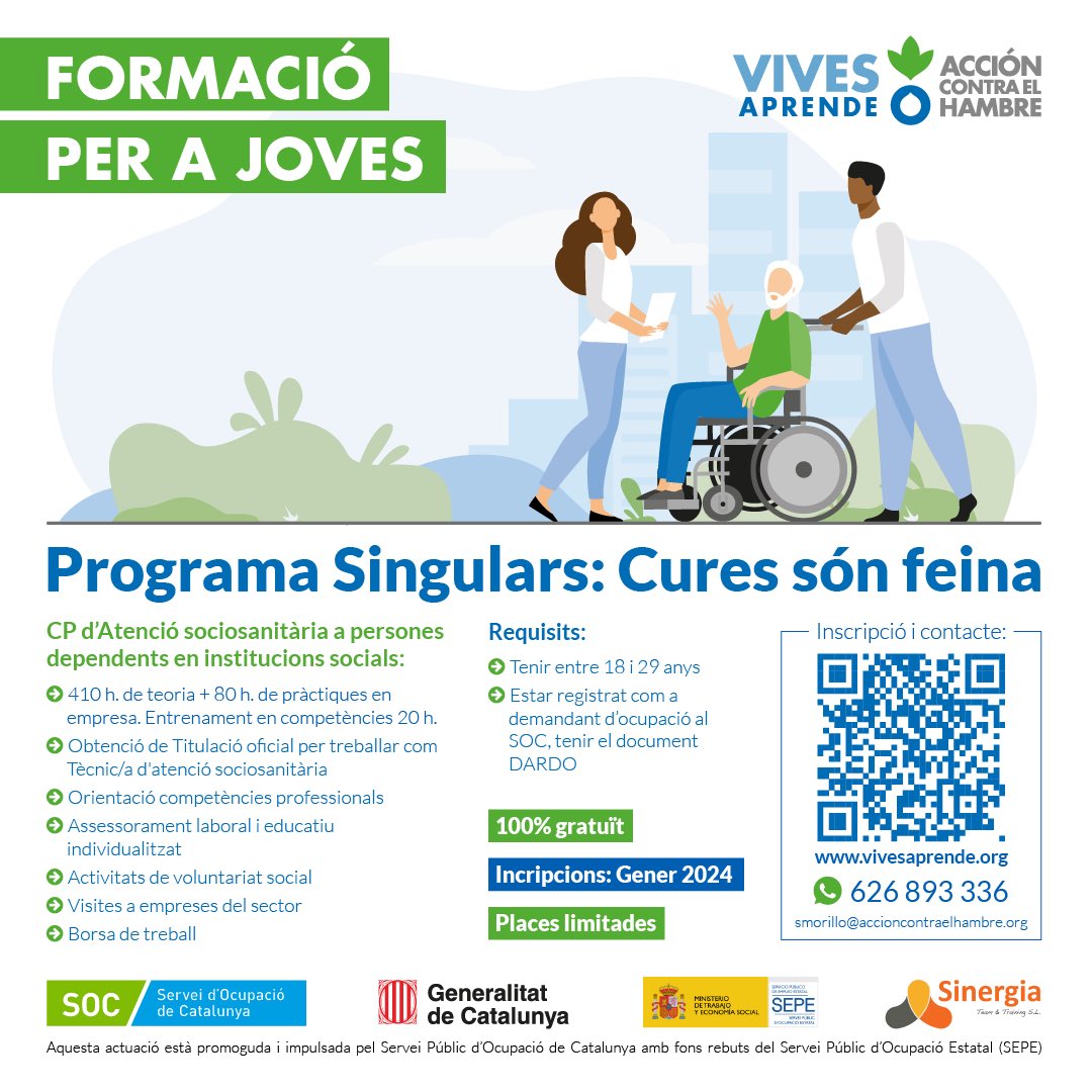Tienes➖3️⃣0️⃣ años y sin trabajo? Quieres trabajar cuidando a personas mayores o dependientes? Inscríbete!! Inicio inminente!!! Inscríbete!!
<a href="/Acontraelhambre/">Acción contra el Hambre España</a> <a href="/garantia_juv/">Garantia_juvenil</a>