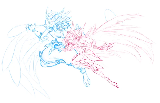 Xayah &amp; Rakan Sketch by Denis Dorenskiy  
