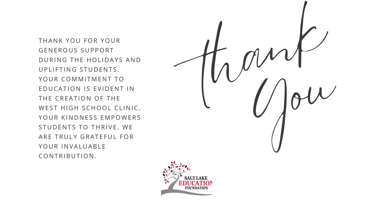 On #ThankfulThursday, we express our gratitude to the Larry H. and Gail Miller Family Foundation for their generous support of <a href="/slcschools/">SLC School District</a> students and West High School Clinic! 🙏🎁 #GivingBack #CommunitySupport #EdFoundationSLC #uted